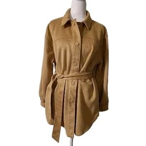 Laundry by Shelli Segal Camel Faux Suede Tie Shacket Sz M EUC